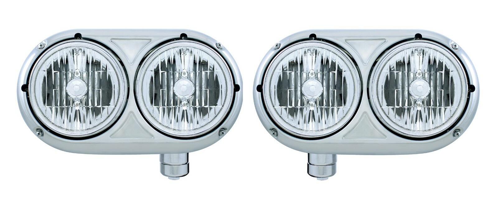 Pair (Left & Right) Dual Headlights Stainless Steel - Peterbilt 359 Style Set