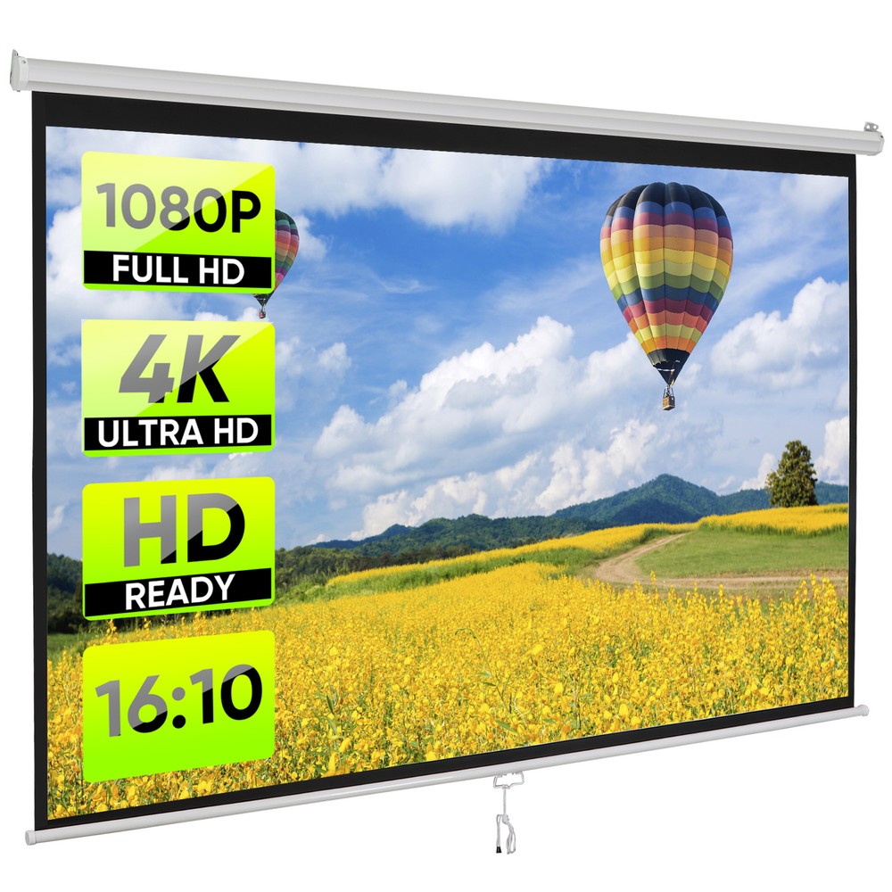 100" Projector Screen Pull Down Manual 16:10 HD Wall Mount Projection Screen