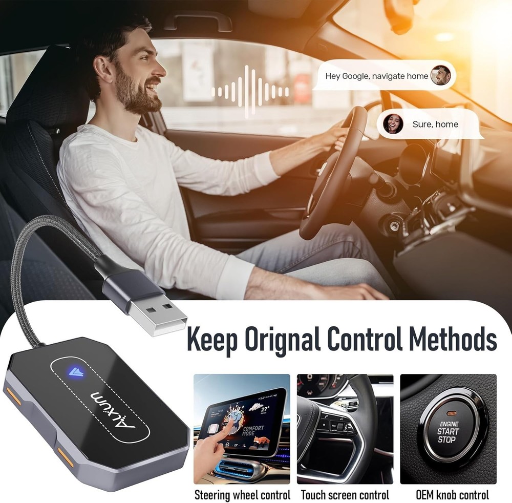 Compact Wireless Android Auto Dongle with Automatic Pairing & Sound Quality