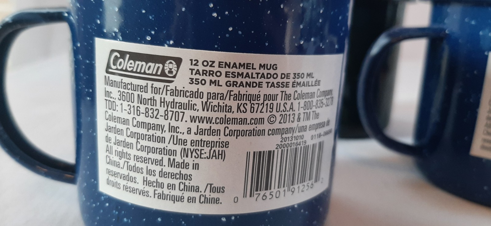 Coleman Blue Speckled Enamelware Camping Mugs Set of 2 Cups, plus a green mug