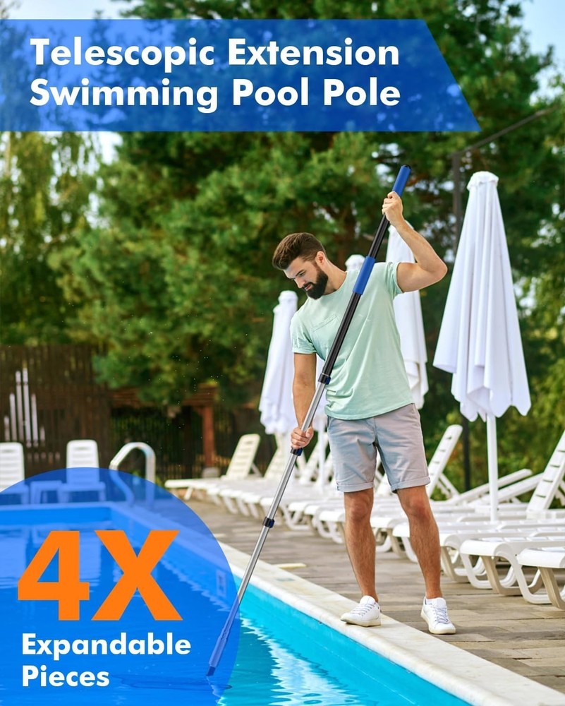 Adjustable 16FT Aluminum Pool Pole - Versatile Tool for Cleaning Accessories