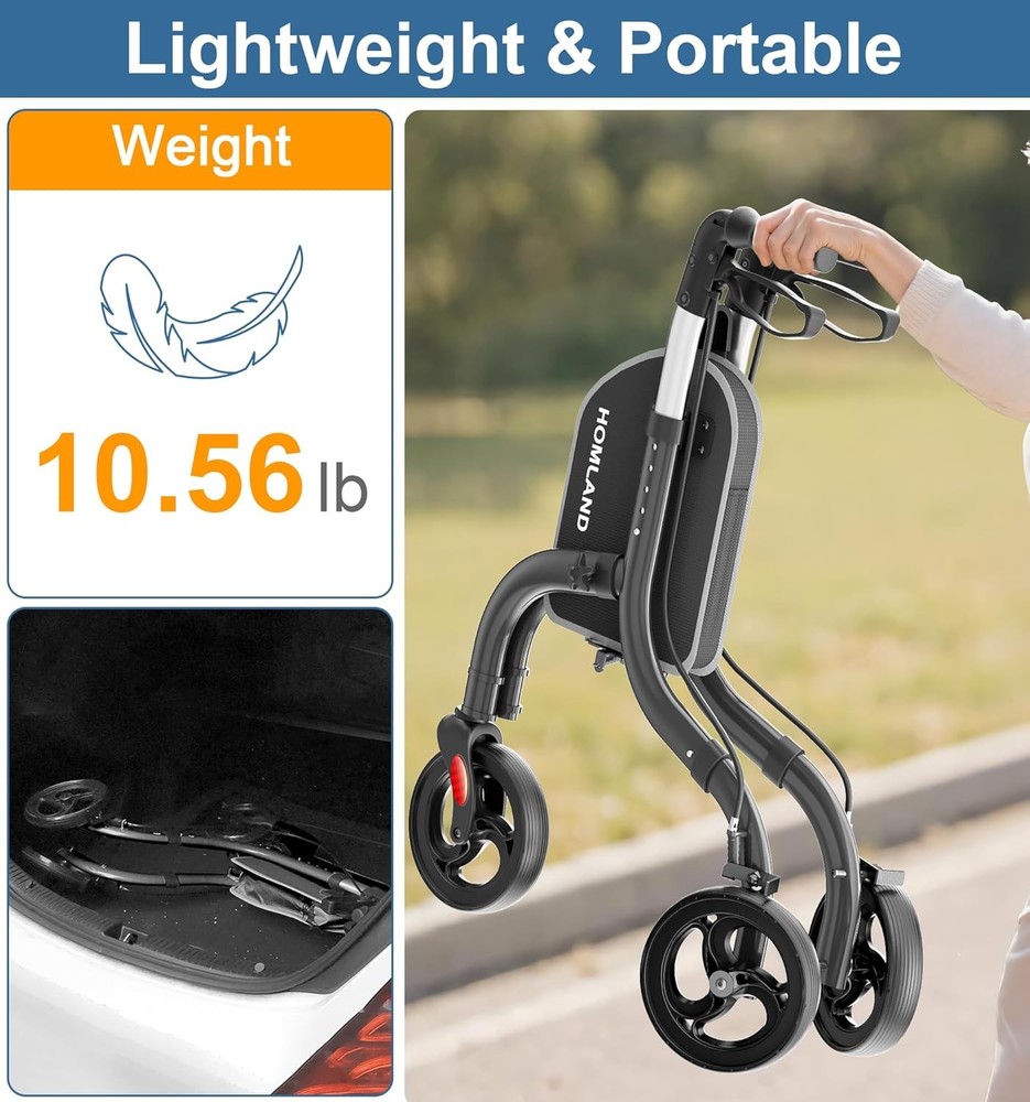 Three Wheel Walker Foldable Aluminum Adjustable Compact Mobility Aid