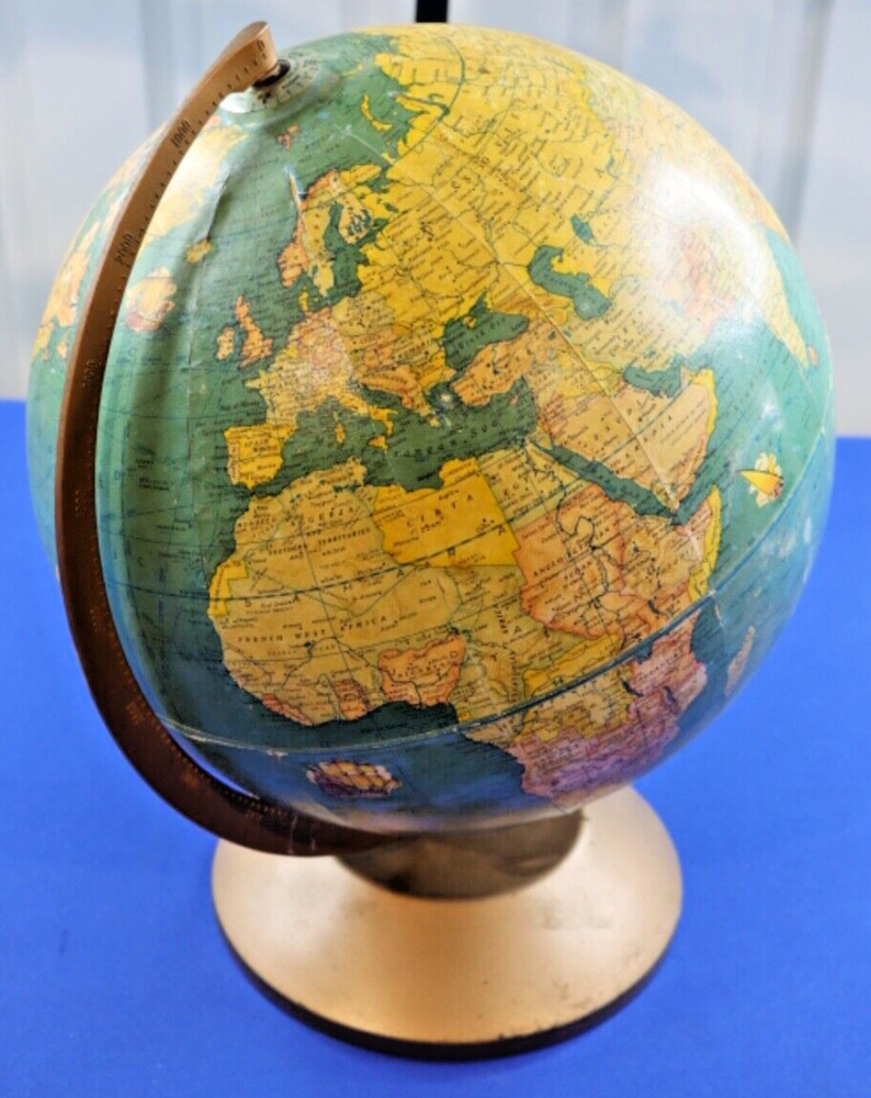Rand McNally Indexed Cardboard Terrestrial Globe 12" Diameter Metallic Base