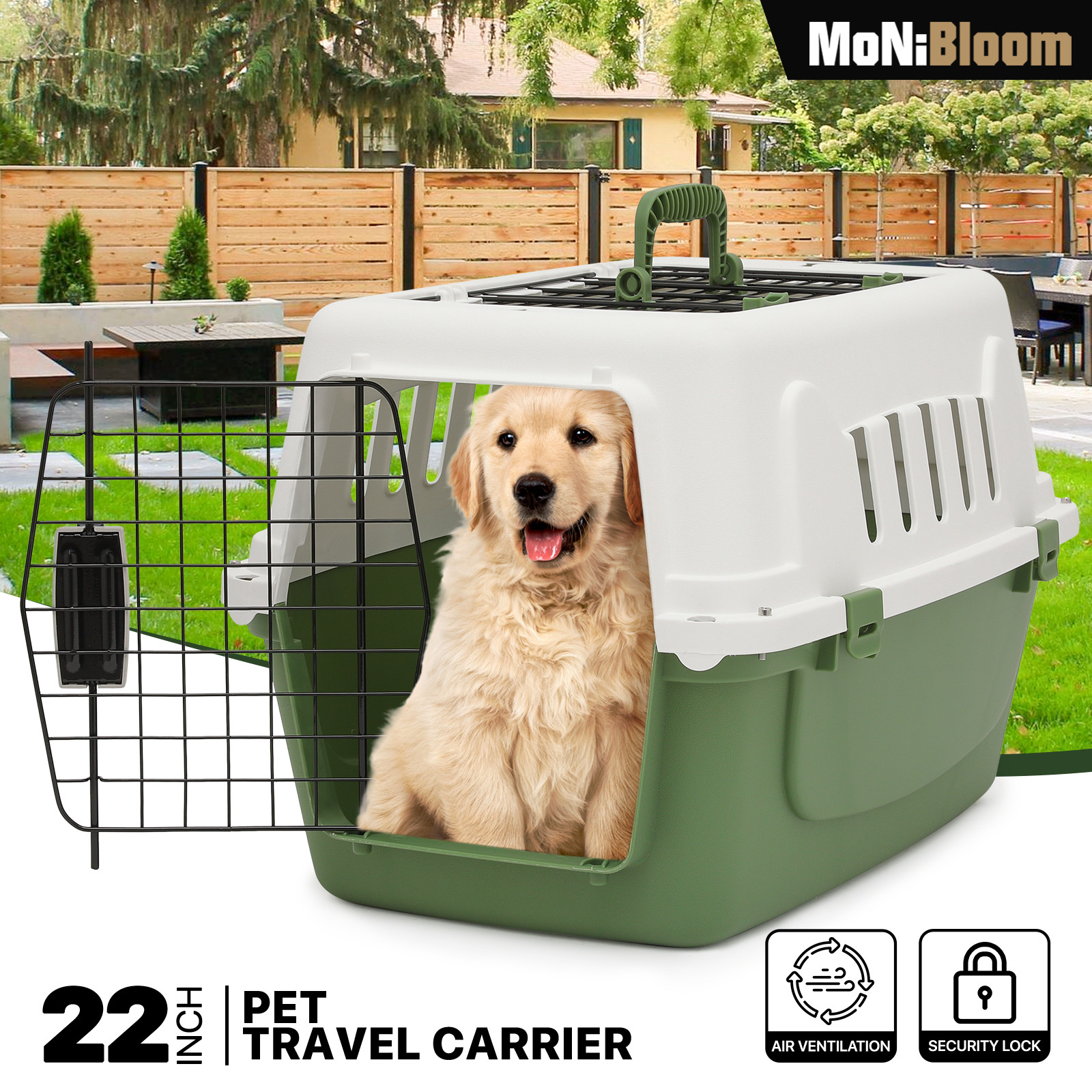 22" Plastic Pet Travel Carrier Hard Sided Dog Cat Transporter Cage Animal Crate
