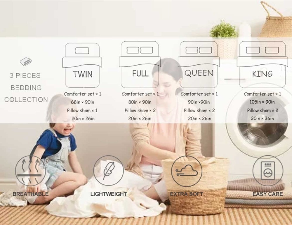 Faincy King Comforter Set, Grey & Black Patchwork Stripe Pattern Print Reversibl