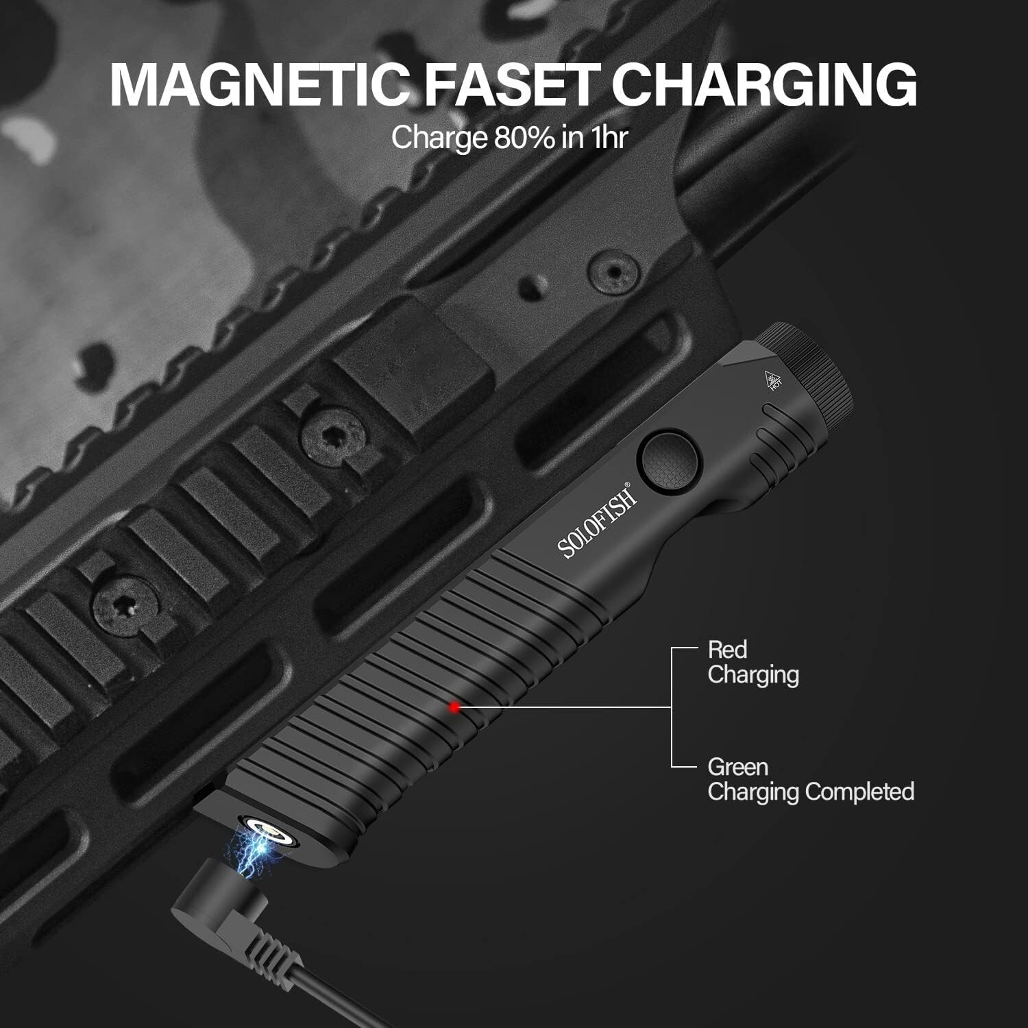 Solofish 1450 Lumens Flashlight Strobe Light M-Lok Rail Magnetic Rechargeable