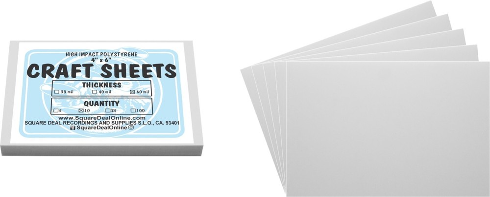 White Flex Plasticard Polystyrene Craft Sheets - 4"x6" - .060" thick - 10 Pack