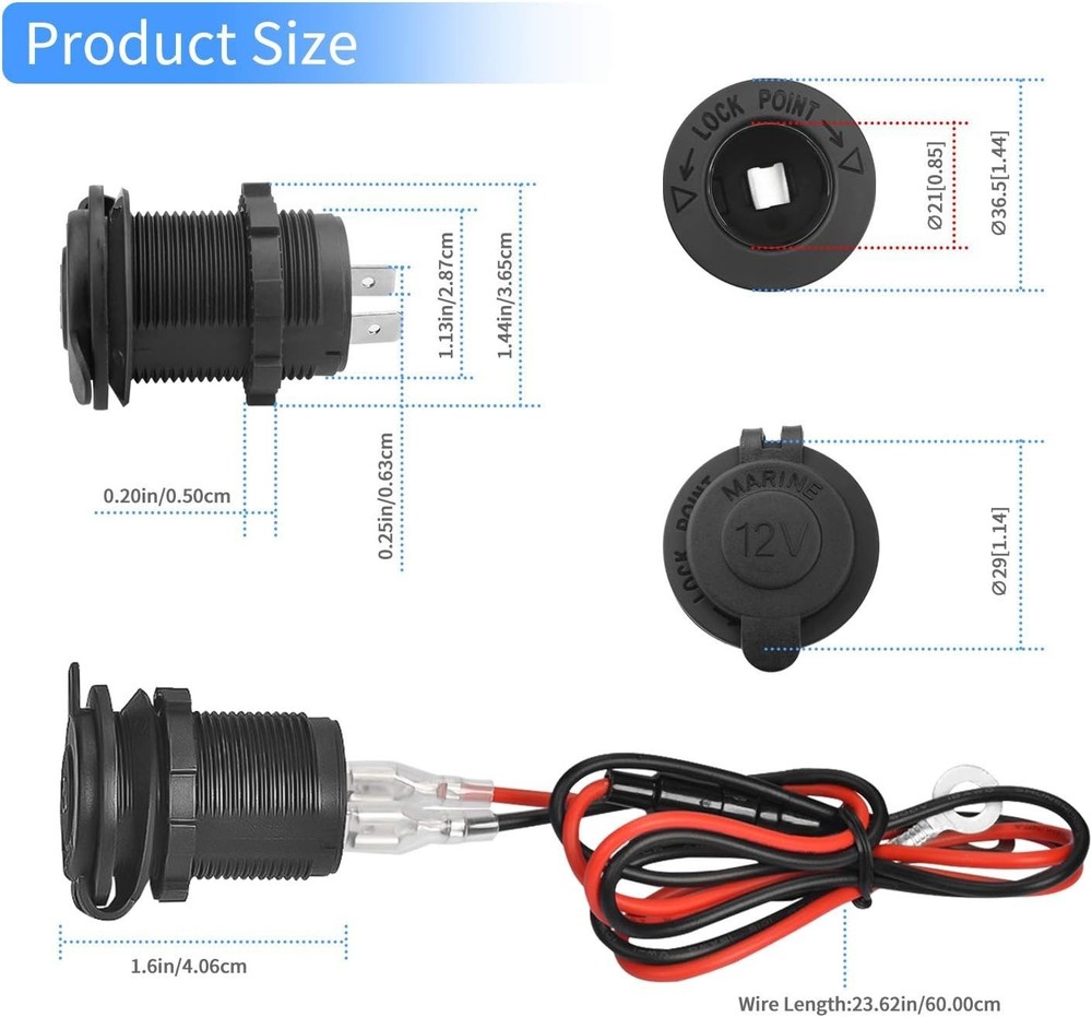 Versatile 12V Cigarette Lighter Socket with Built-in Fuse for Secure Connections
