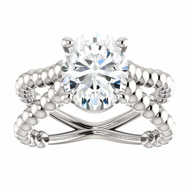 Sterling Silver Oval Cut Solitaire Ring Setting - Beaded Split-Shank Style Ring