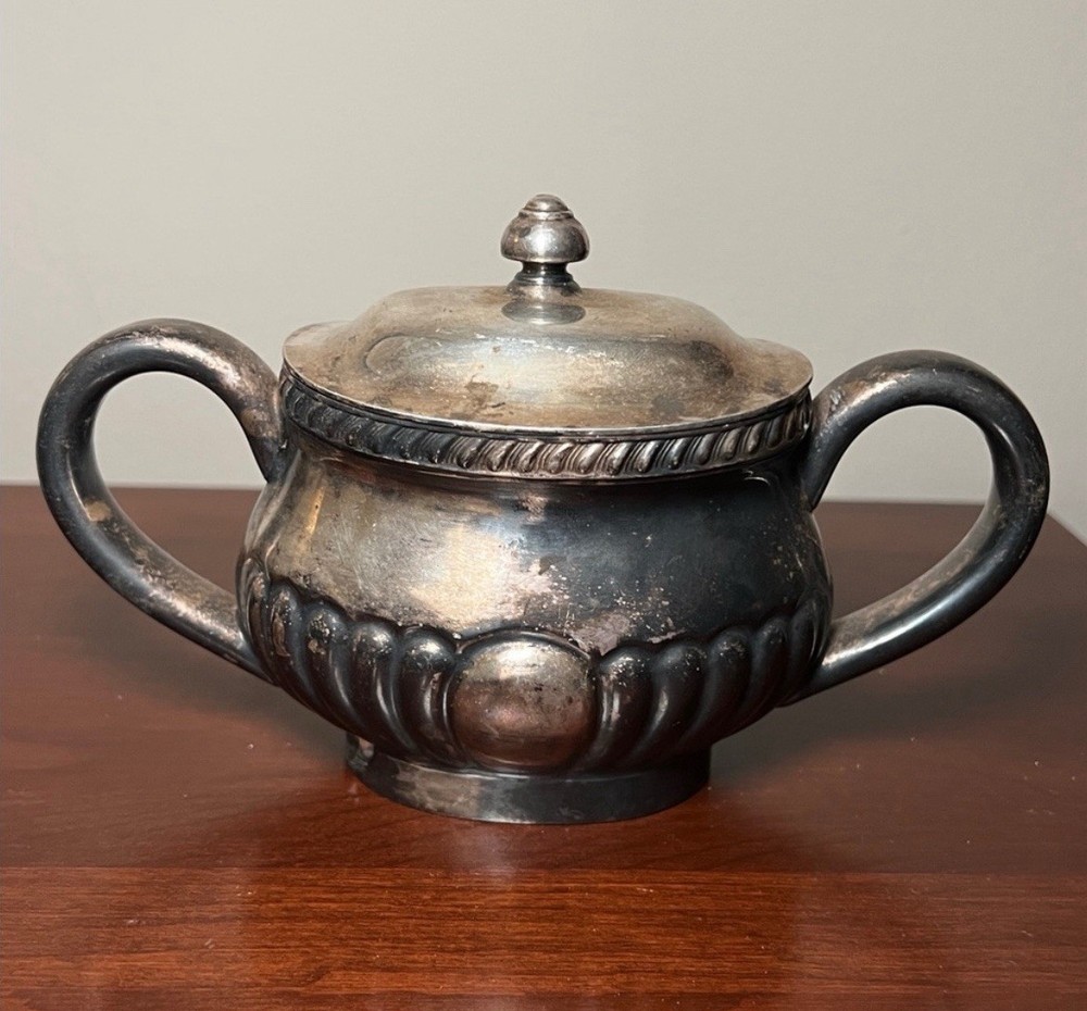 Antique Farmhouse Reed Barton Silver Soldered & Plated Double Handle Lidded Dish