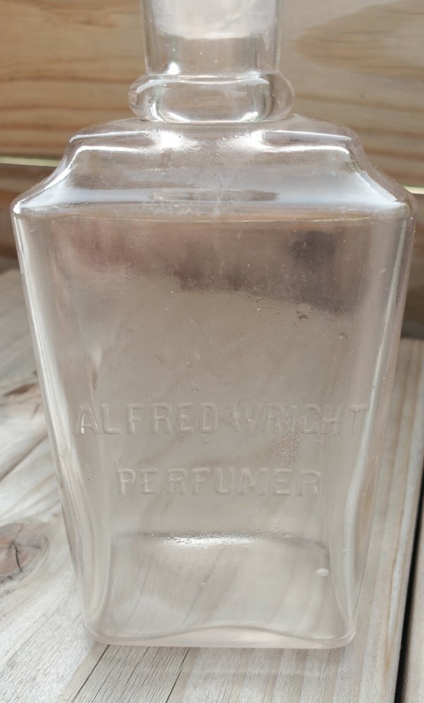 Alfred Wright Perfumer Embossed Rectangular Perfume Clear Bottle Cross Stopper