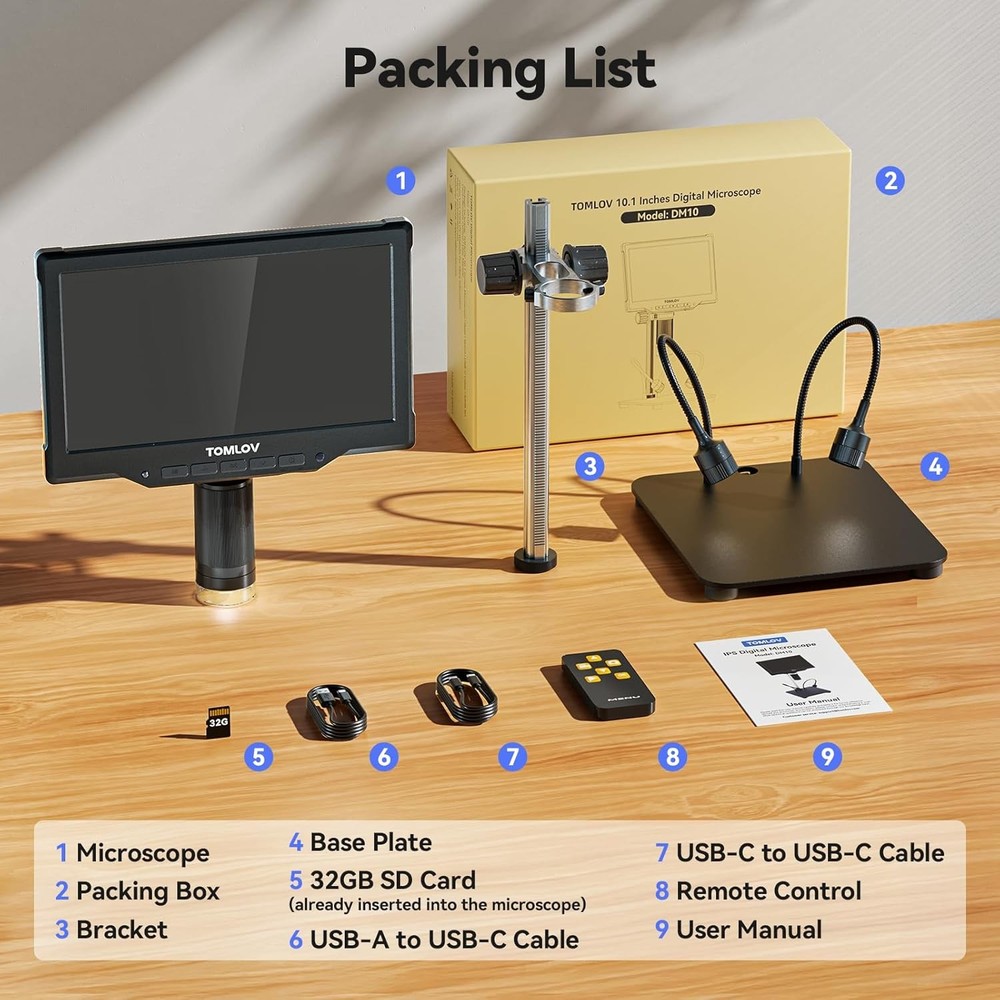 Digital Microscope 10" LCD Coin Microscope Camera 1080P 1200X Solder Microscope