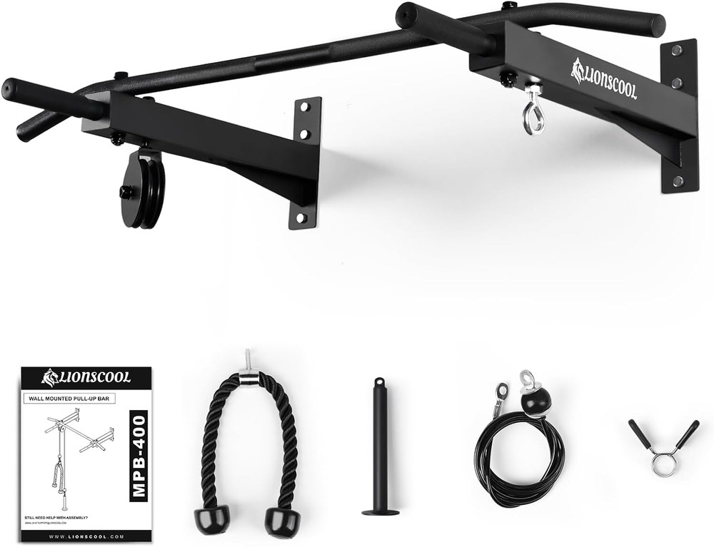 Multifunctional Wall Mounted Pull up Bar with Pulley System, 48" and 16"/24" Mul