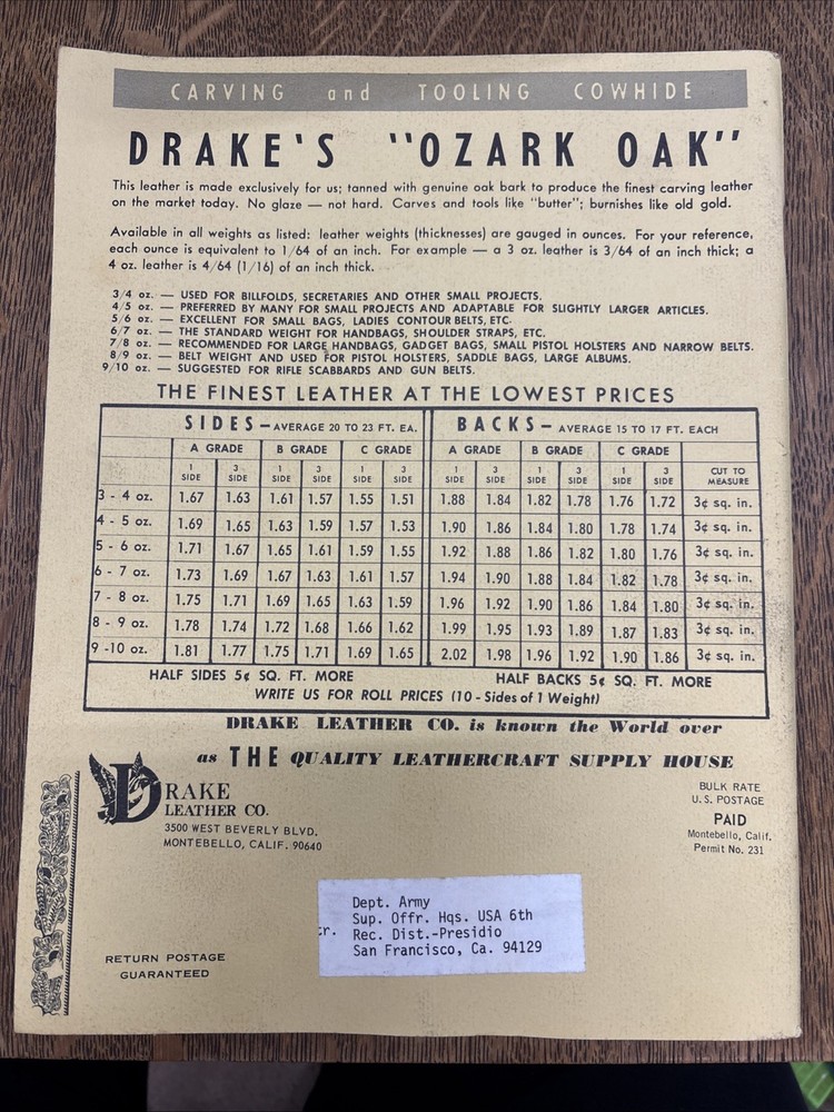 1973 Drake's Leather Co. Catalog Leather Working Identification Tools Buckles