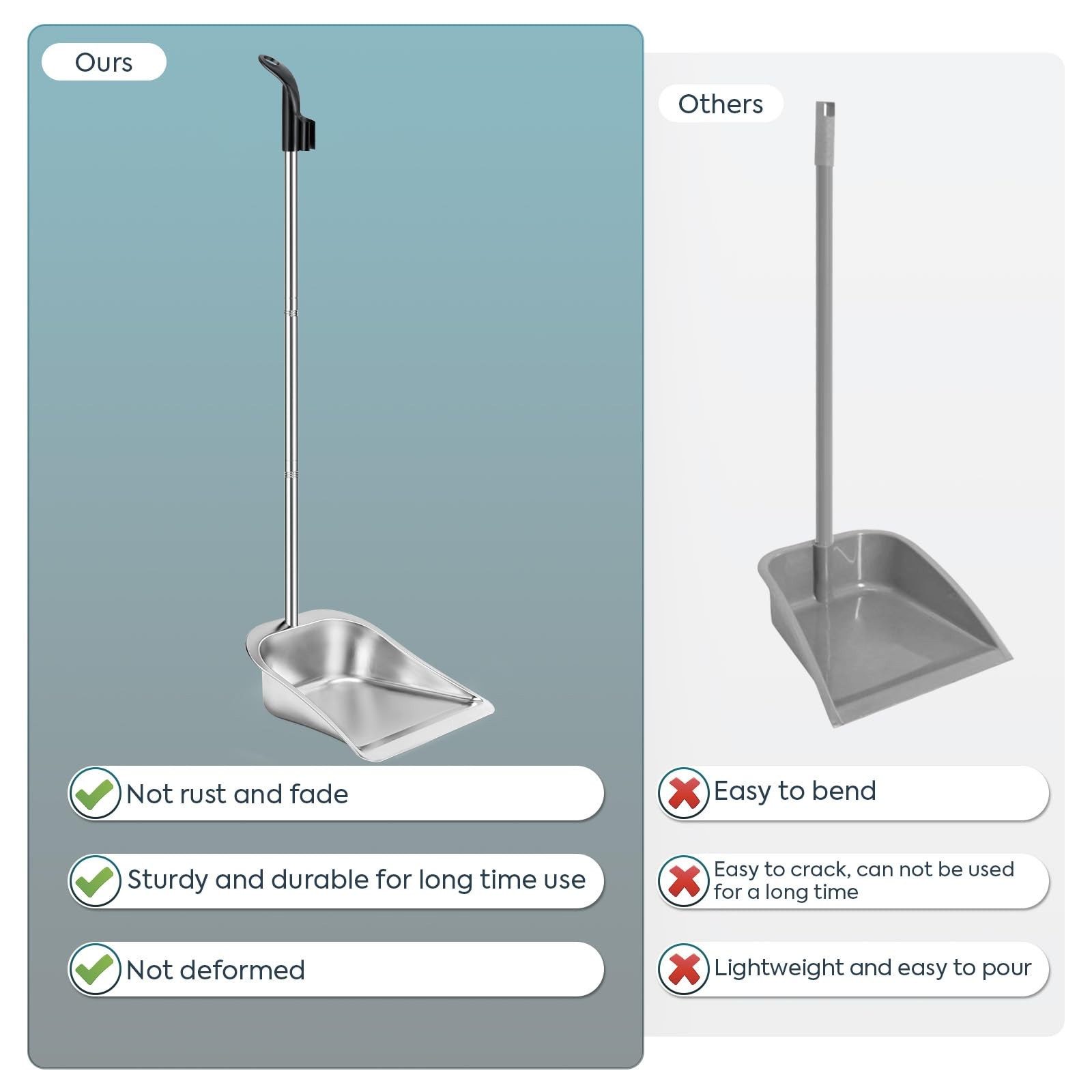 Yangbaga Dust Pans with Long Handle - 35”Heavy Duty Metal Upright Stand Up Du...