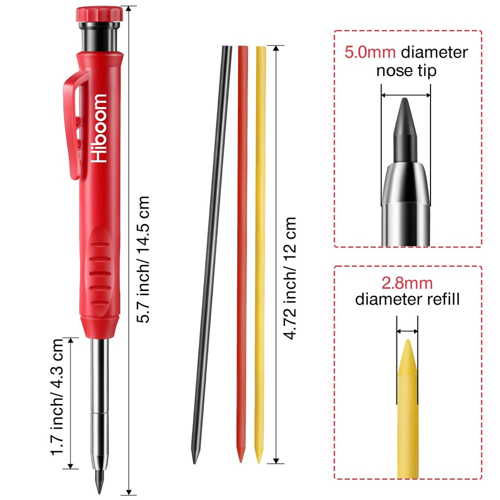 2 Pack Solid Carpenter Pencil with 14 Refill, Long Nosed Deep Hole Mechanical...