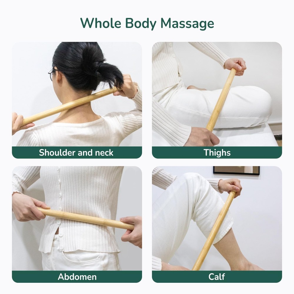2 PCS Solid Bamboo Massage Stick Set for Body Shaping, Roller Stick... Fast Ship