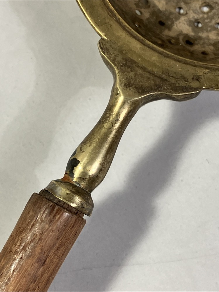 Vintage England Antique Brass Tea Strainer with Wood Handle