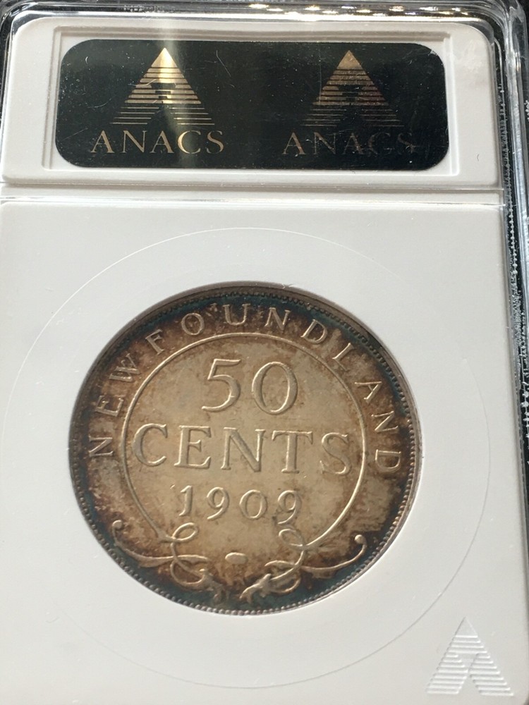 1909 ANACS Graded, Newfoundland ¢50 Cent, **MS-61**