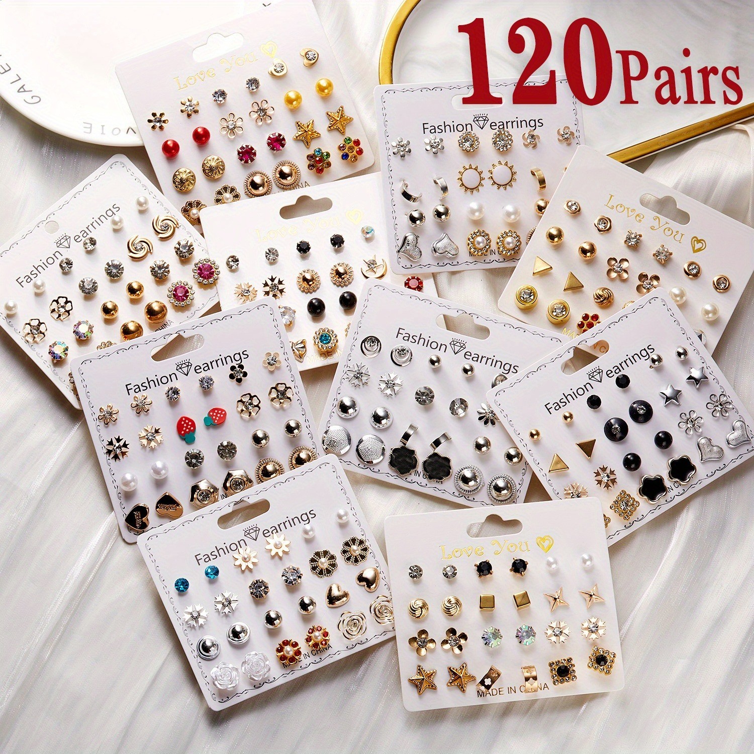 Wholesale Lot of 120 Pairs of Assorted Cute Stud Earrings New Bling Glam Gifting