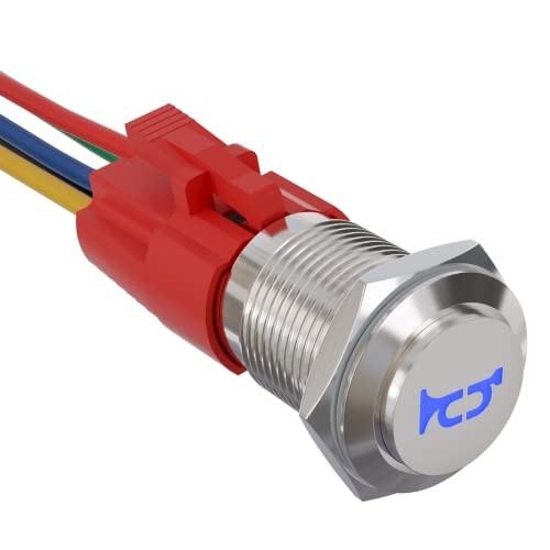 16mm 12V Momentary Speaker Horn Push Button Toggle Switch Blue/ Silver Shell