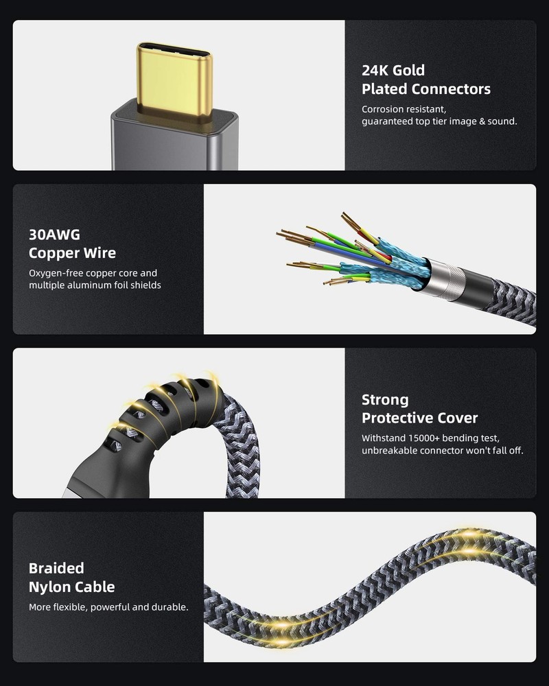 [2 Pack 6.6Ft] Thunderbolt 4 Cable, 240W Long Thunderbolt Cable 40Gbps Data S...