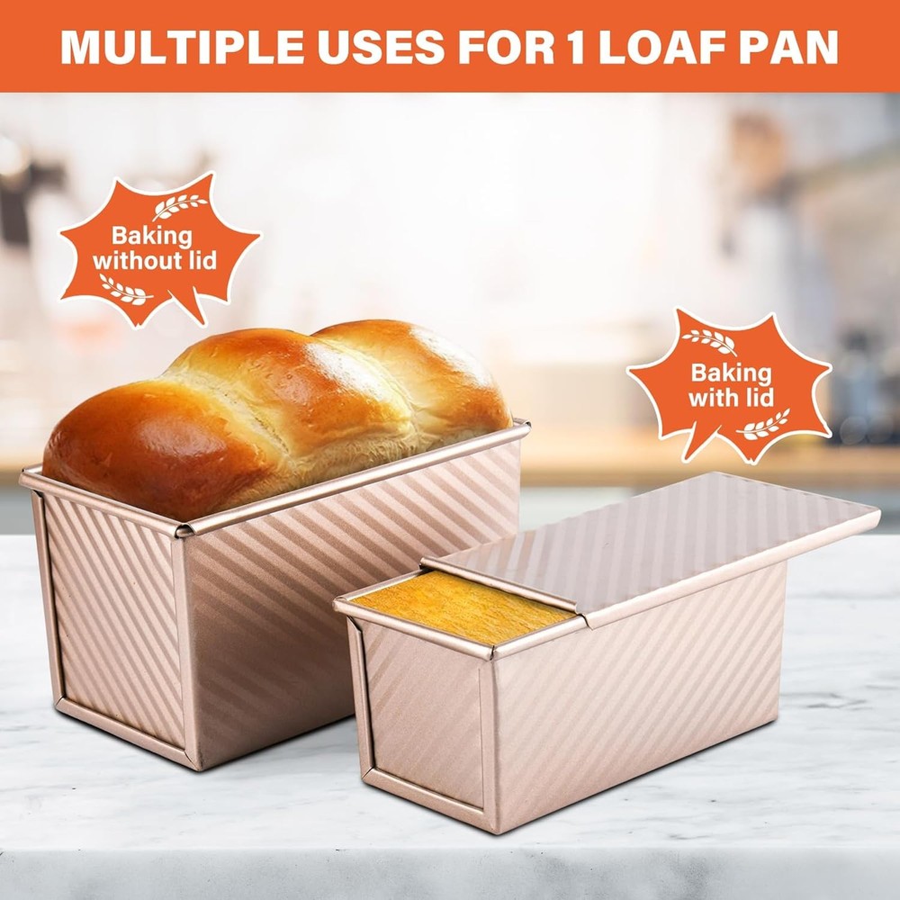 Pullman loaf pan two pack with lids nonstick bread baking set