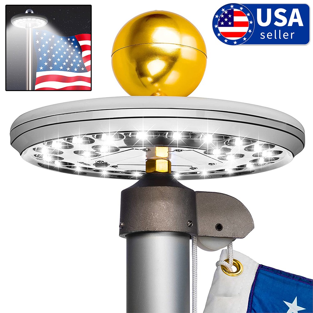 26 LED Solar Powered Flag Pole Light Auto Active Super Bright Waterproof USA