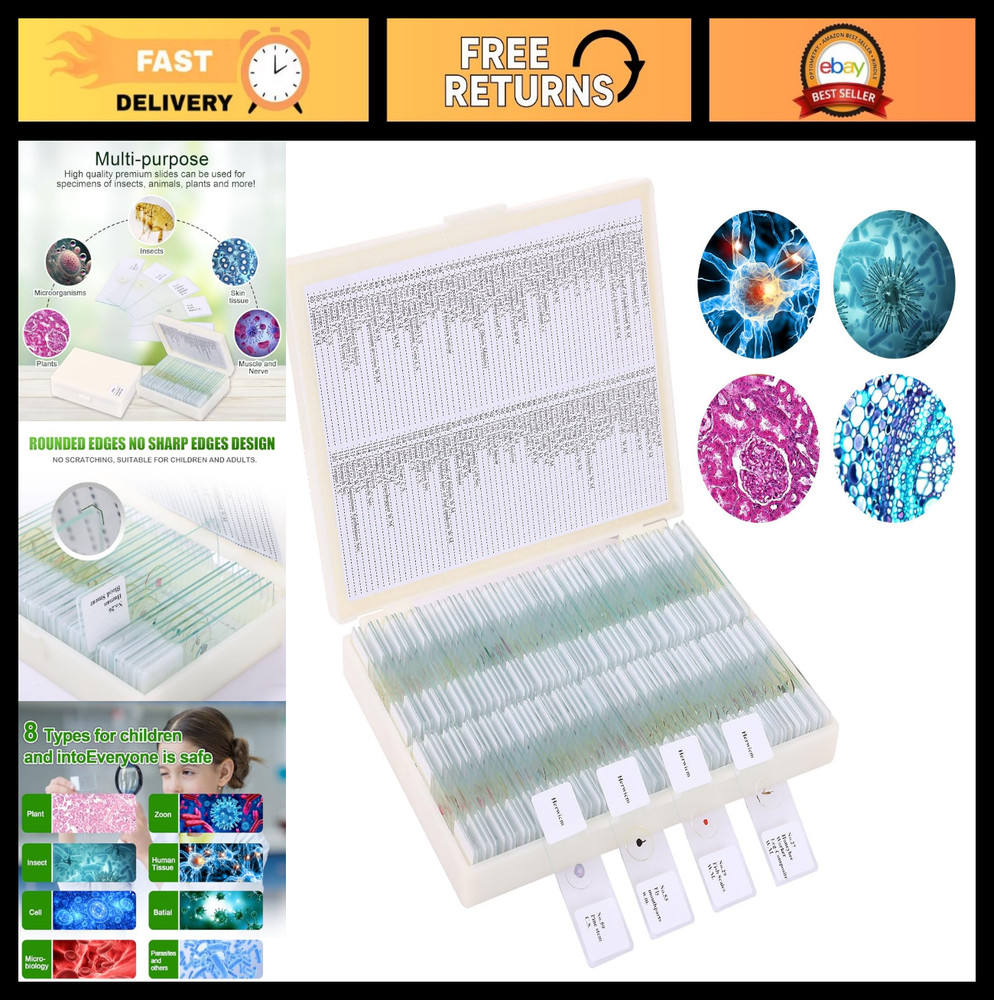 120 Microscope Slides Set with Specimens - Plant, Insect, Animal & Algae for Sci