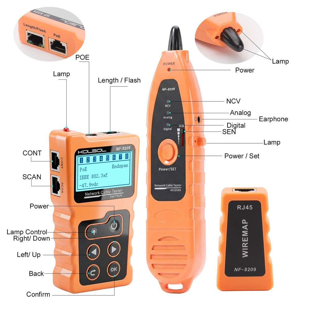 NF-8209 POE Wire Checker Network Cable Tester Cat5 Cat6 Lan Cable Wiremap Tester
