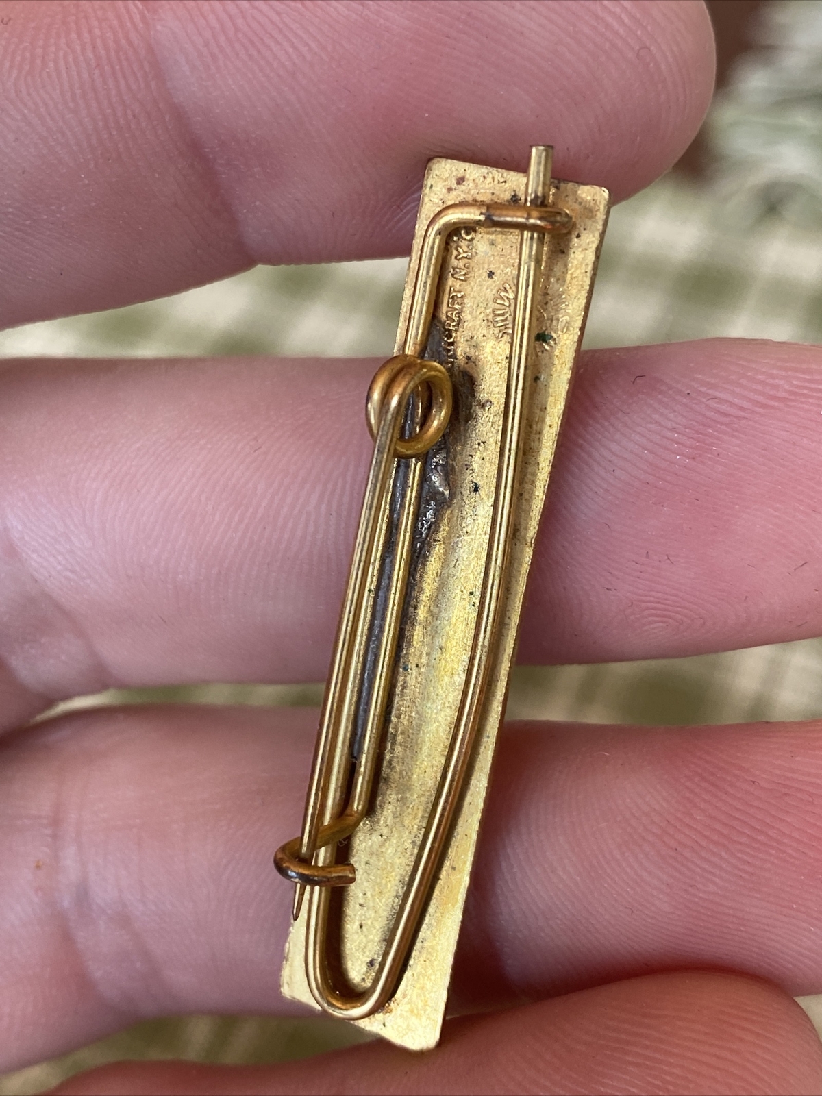 ANTIQUE ORNATE ARTCRAFT NYC GOLD TONE CONVENTION DELEGATE PIN BAR BADGE 1-3/4”