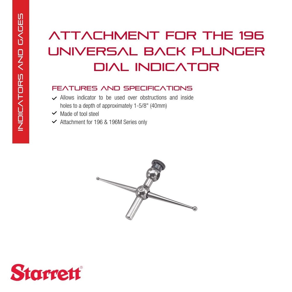 Starrett Universal Dial Test Indicator Attachment with Back Plunger for 196...