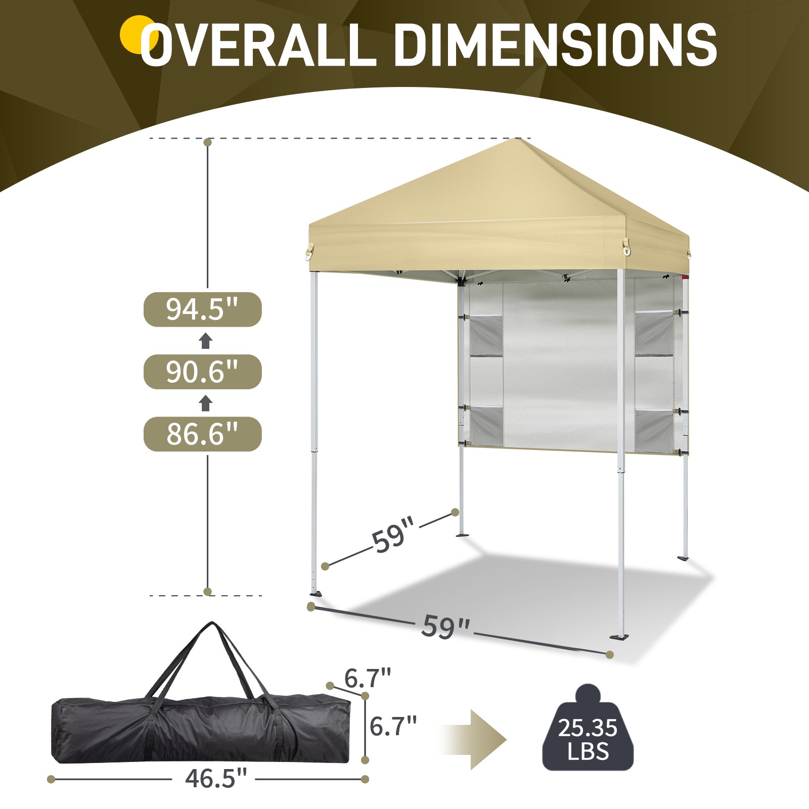 5x5ft Pop Up Canopy Tent Folding Canopy with Carry Bag,1 Sidewall With Bag