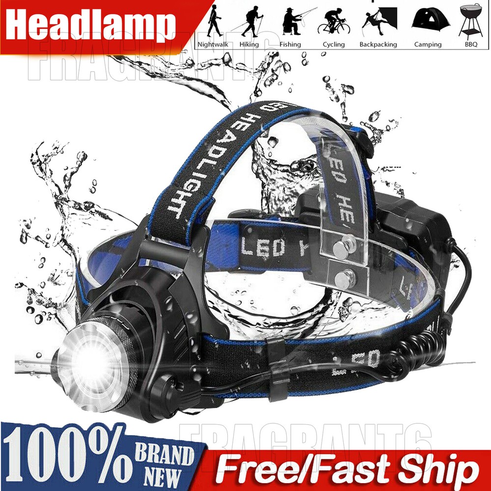 25000LM LED Headlamp Rechargeable Headlight Zoomable Head Torch Lamp Flashlight