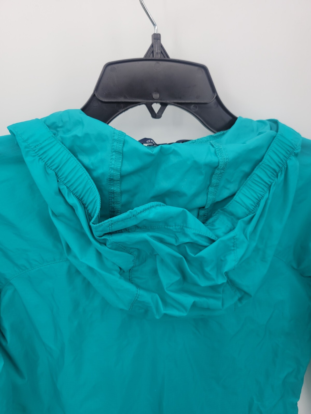 Lands End Jacket Girls Large 6X 7 Blue Green Zip Up Hooded Raincoat Outerwear