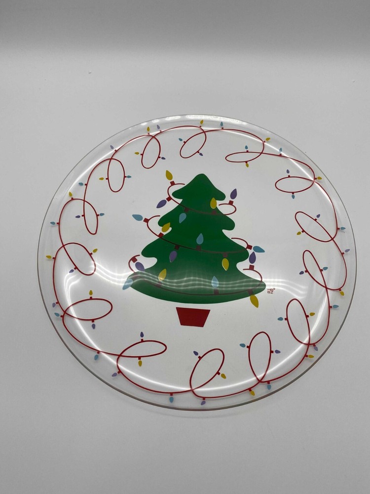 Glass Christmas Tree & Lights Round 13" Platter