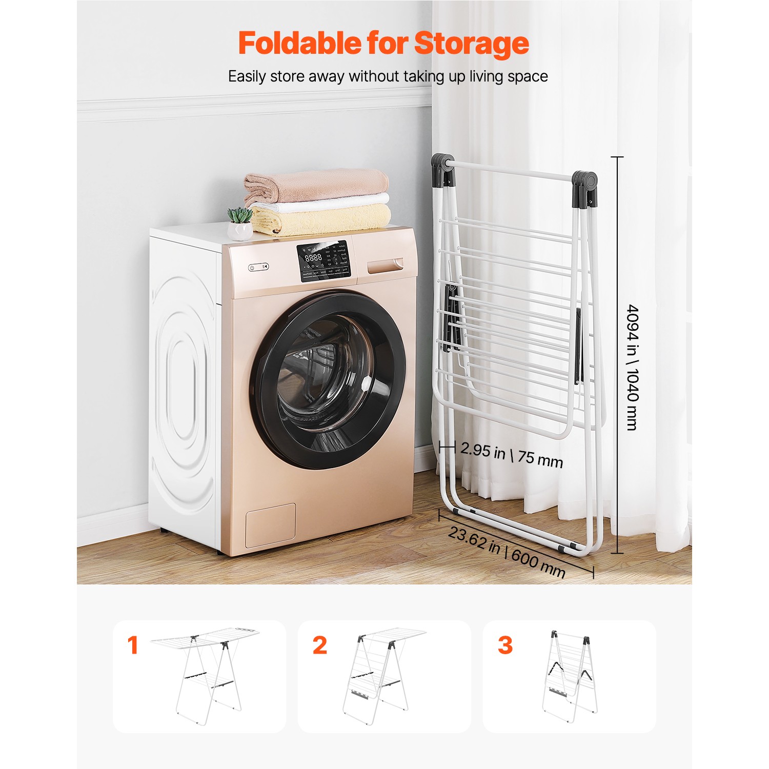 2-Tier Foldable Clothes Drying Rack with Sock Clips & 21 Drying Rods White