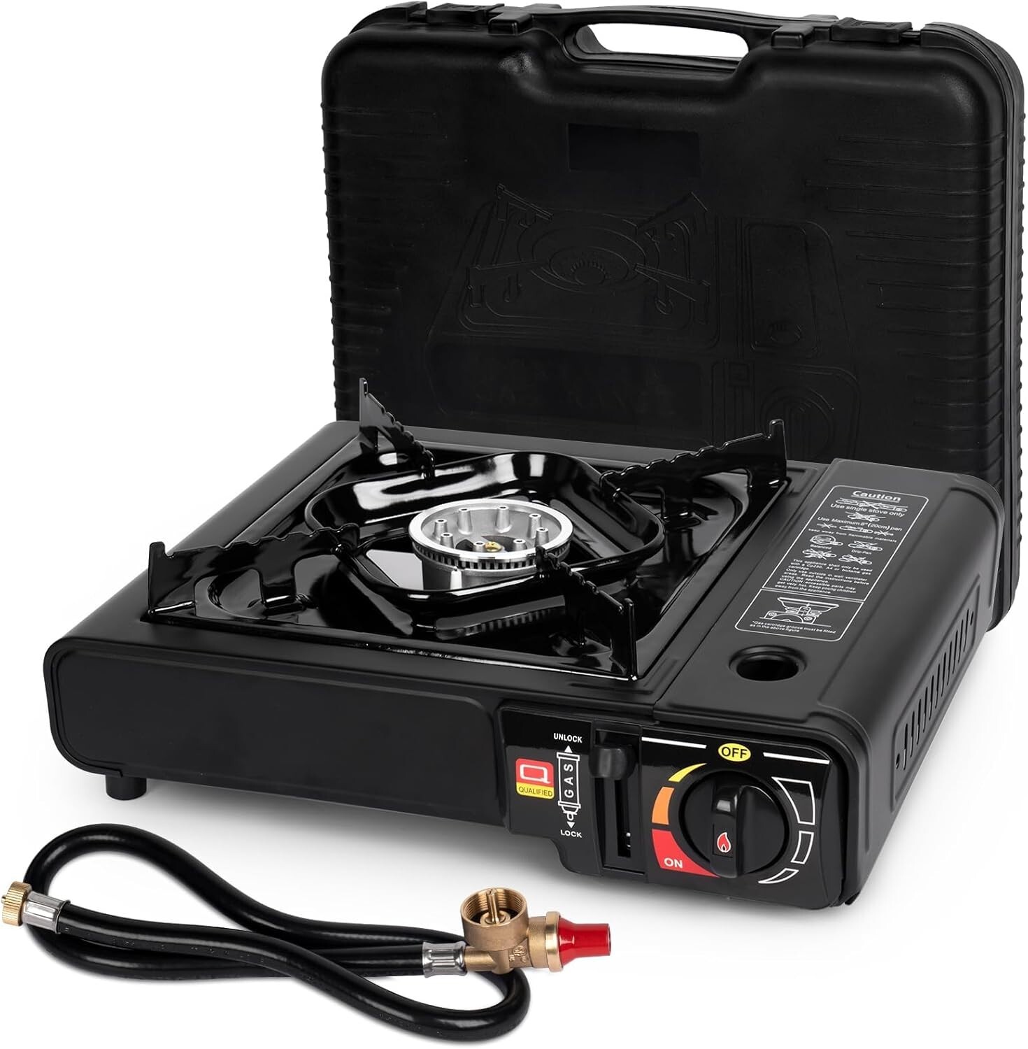 Black Dual Fuel Stove Portable Camping Stove W/ Case & Propane Regulator Hose US