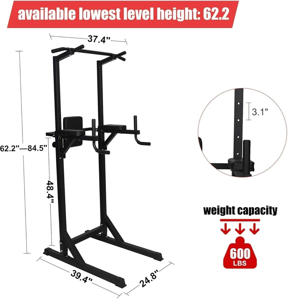 Power Tower Multi-Function Strength Training Dip Station Pull Up Bar Adjustable
