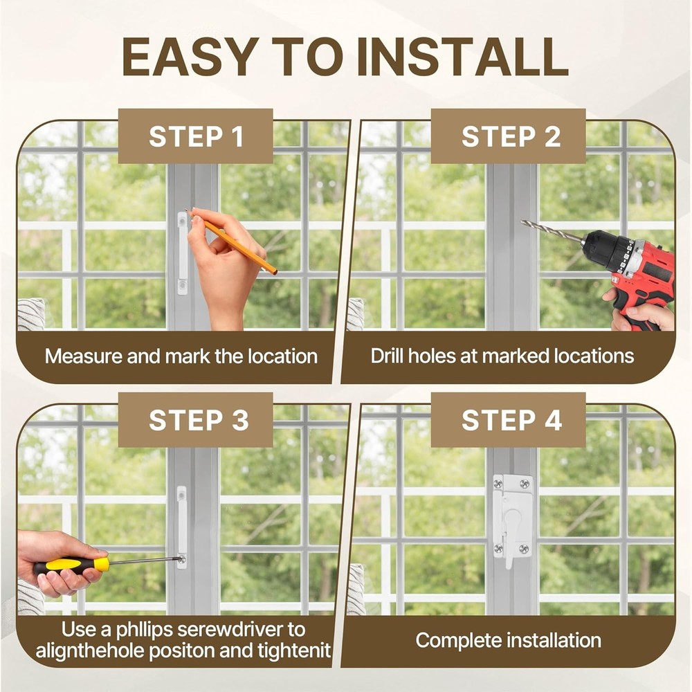 4 Pcs Window Locks, Replacement Window Locks, Sliding Window Sash Locks, Durable