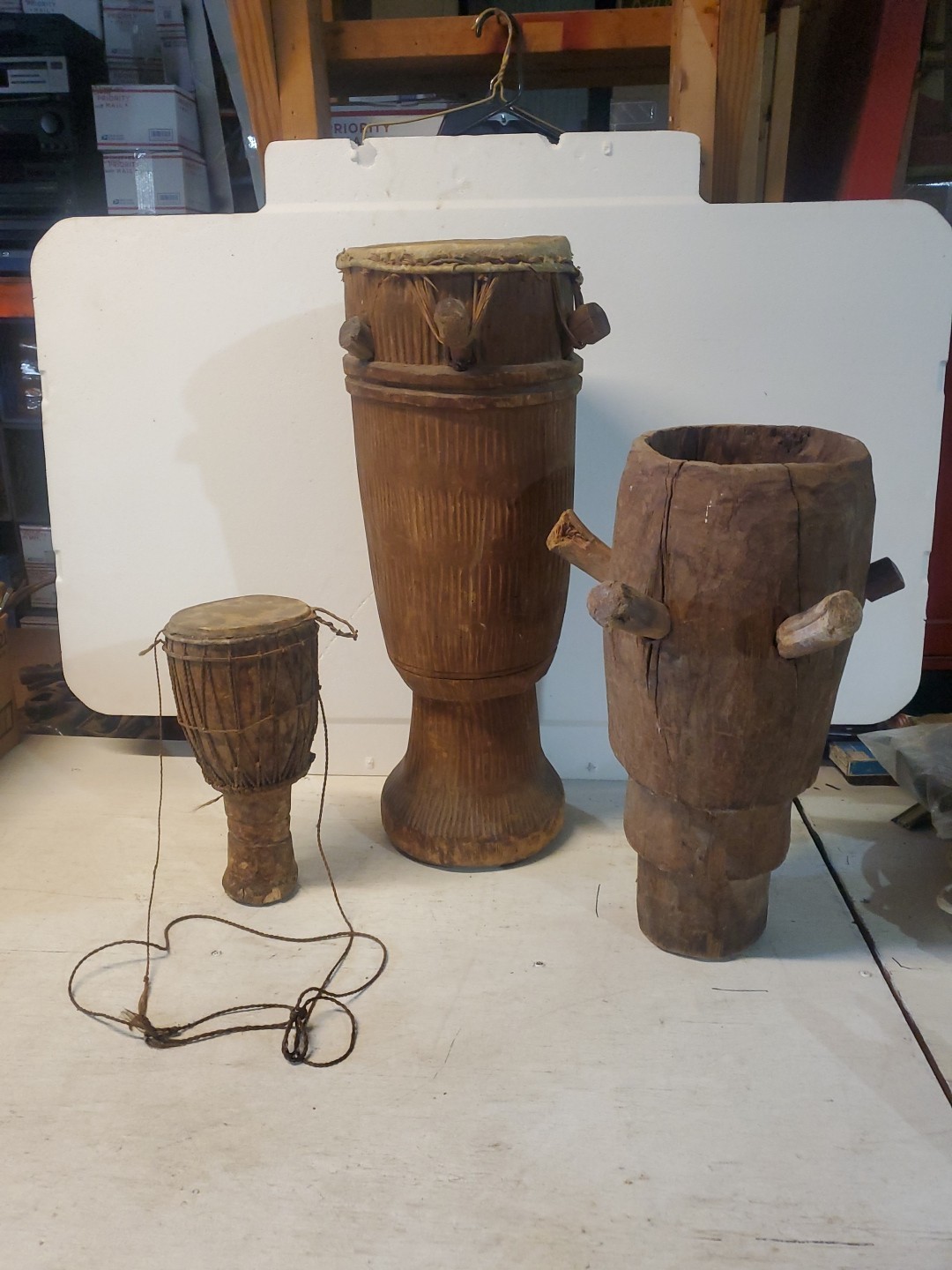 3 Antique Museum Deaquisition Authentic West African Drums