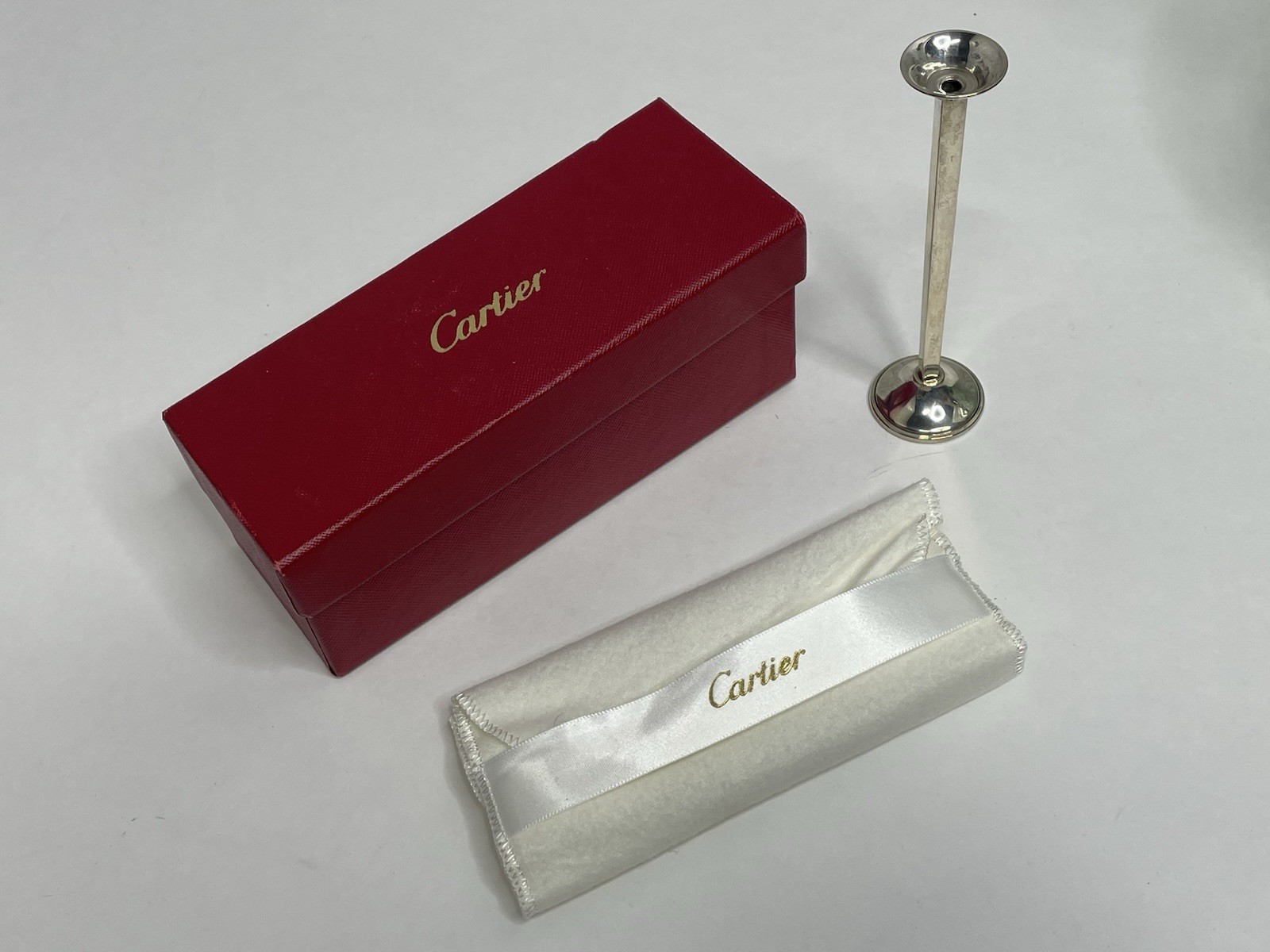 Cartier Vintage Sterling Silver Bud Vase Weighted 925 Storage Bag Original Box