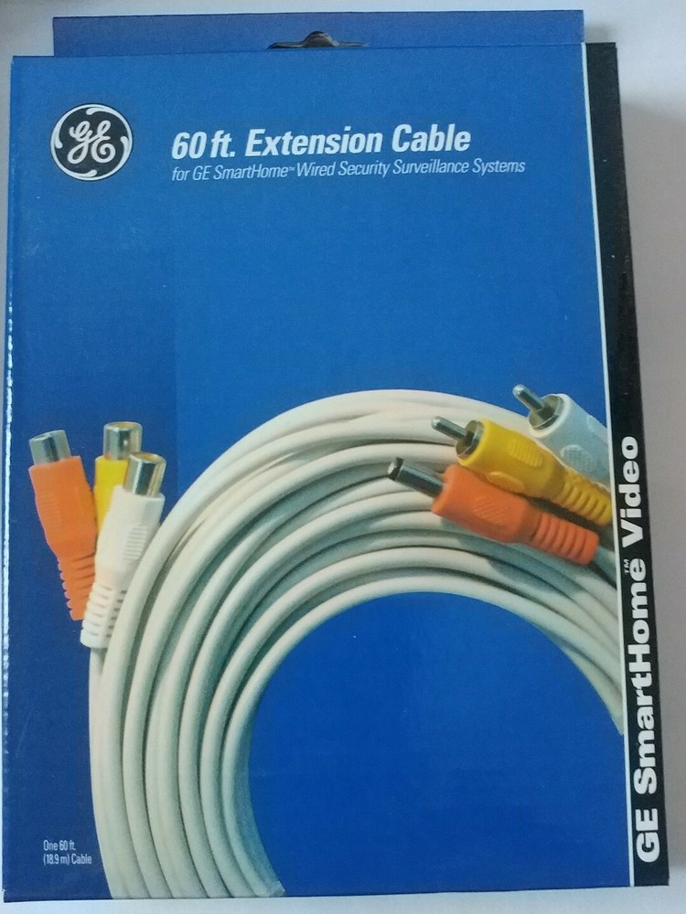 GE 60 FT RCA Extension Cable SmartHome Wired Security Surveillance Systems Pkg