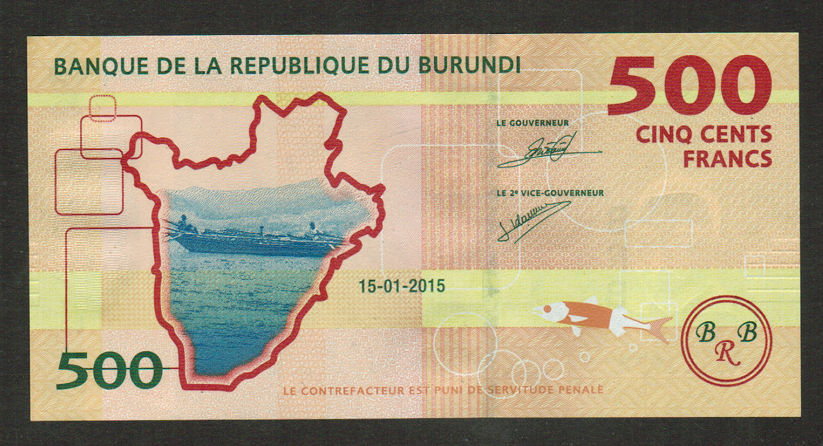 BURUNDI BANKNOTE 500 FRANCS 2015 UNC