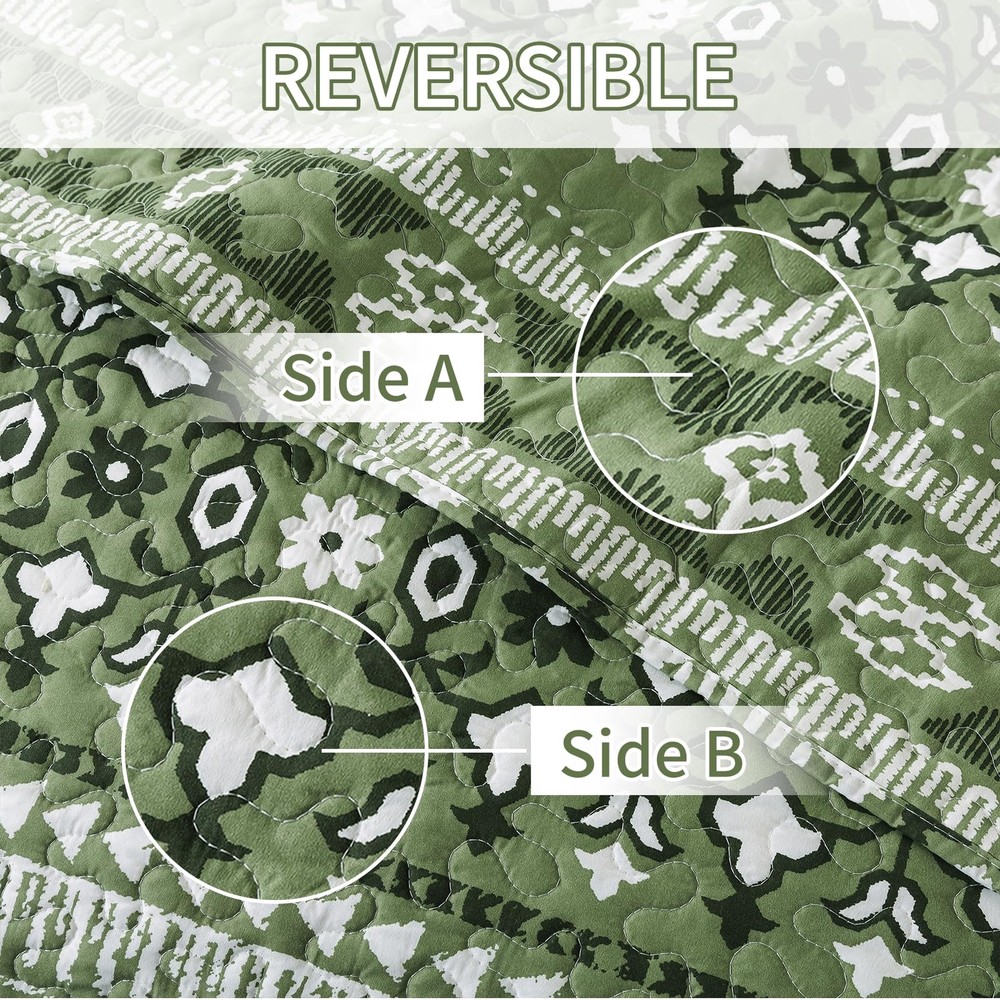 Quilts Queen Size Reversible Lightweight Bedspread with Boho Geometry Printed...