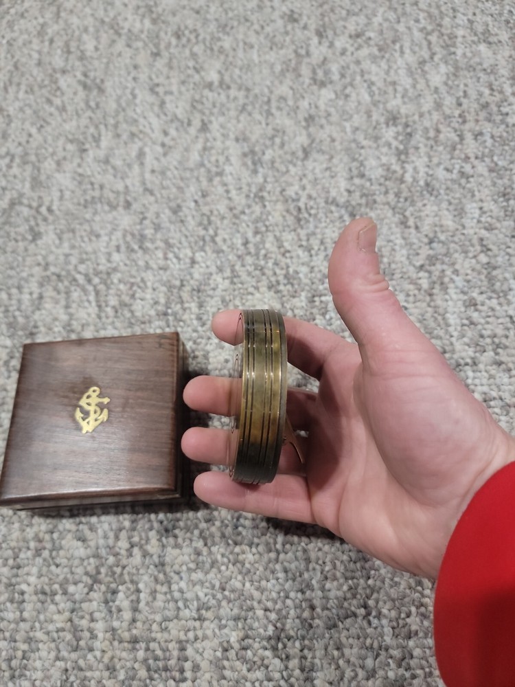 Brass Compass With Wooden Box Nautical
