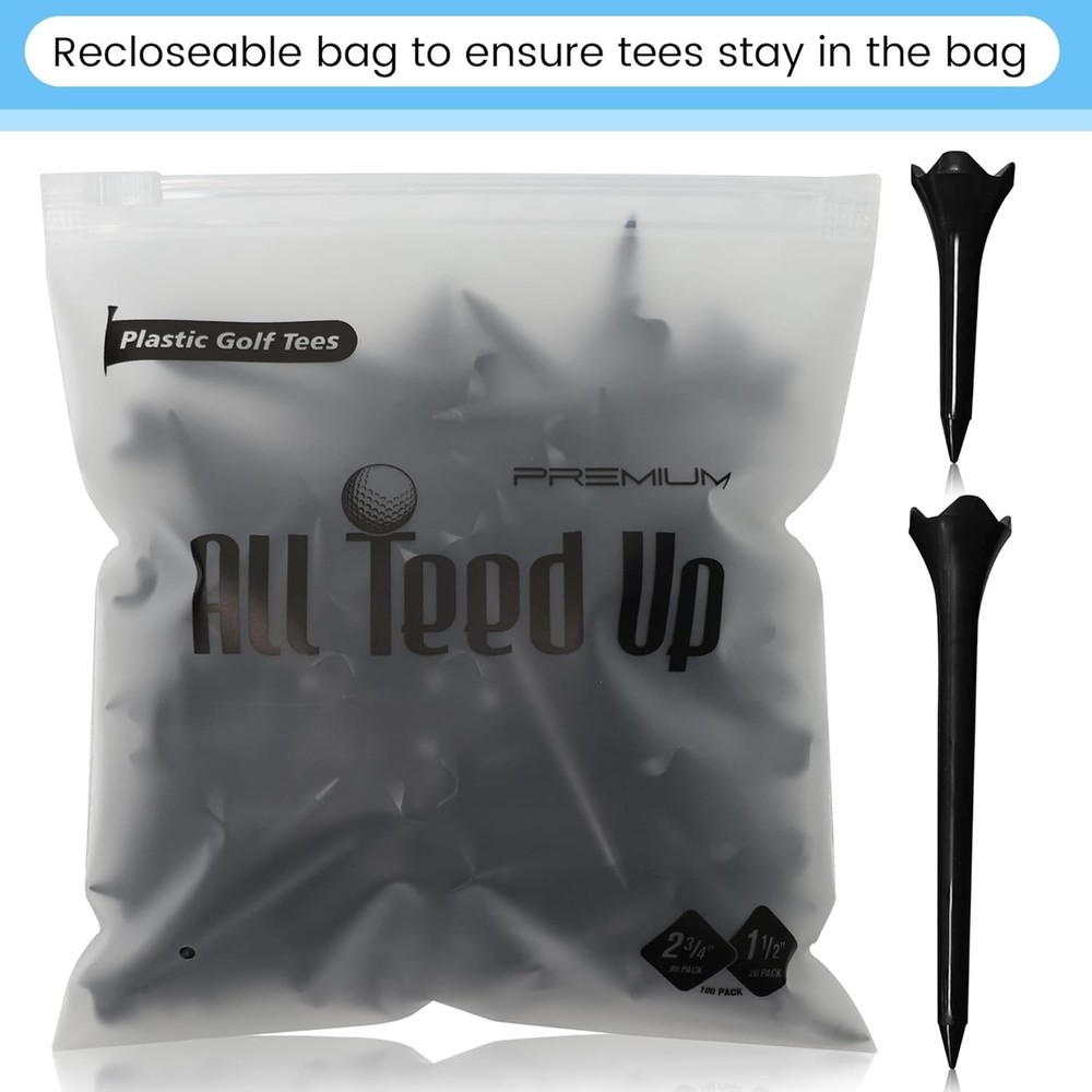 Plastic Golf Tees - Black- 2.75 & 1.5 Inch Plastic Combo Pack