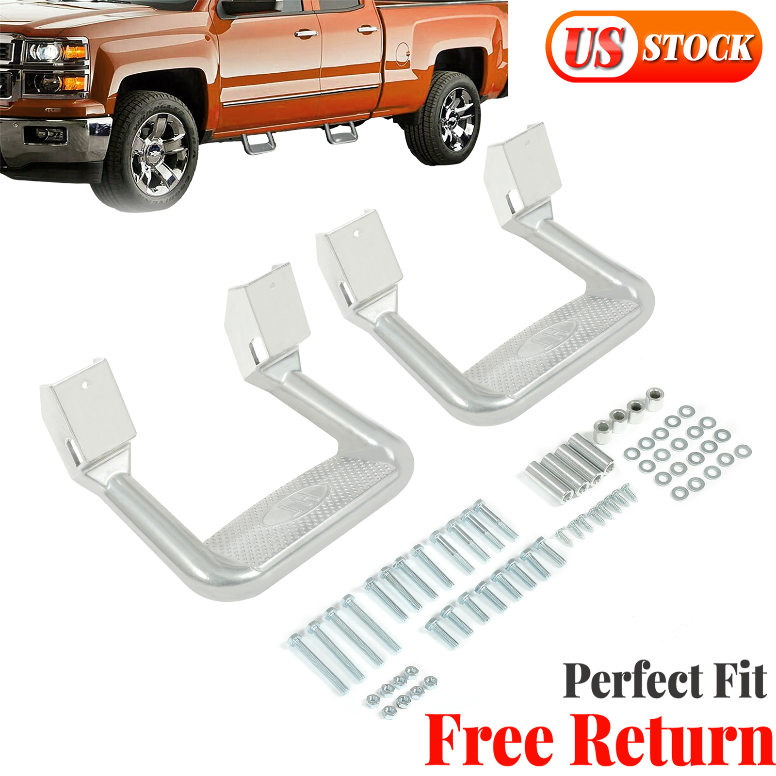 2 Side Steps for Chevy GMC Dodge Ford Toyota Pickup Truck SUVs Polished Aluminum