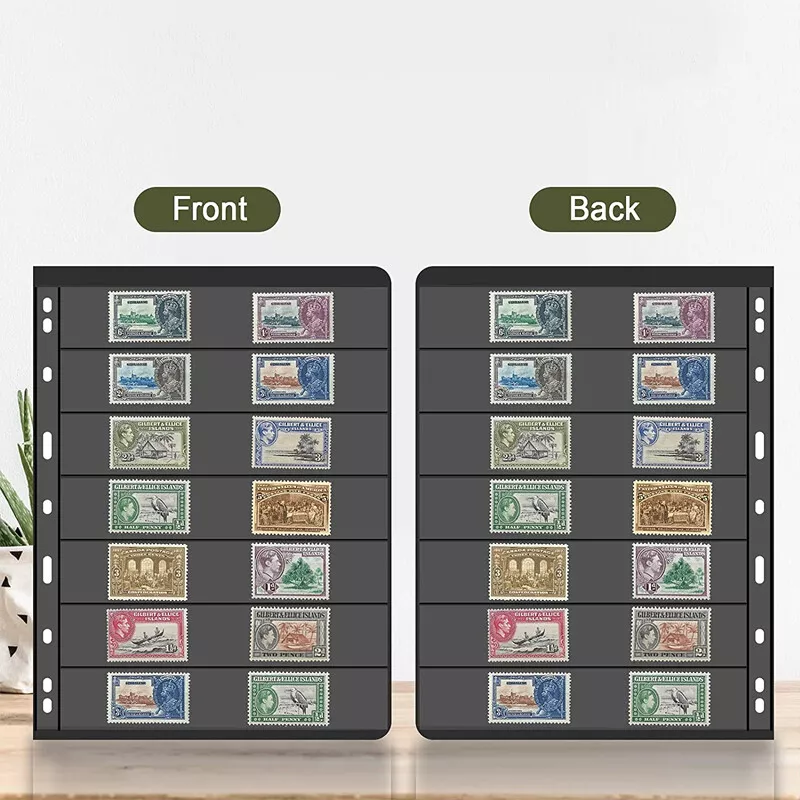 10PCS Black Stamp Stock Pages 7 Rows Double Side Archival Sheet US