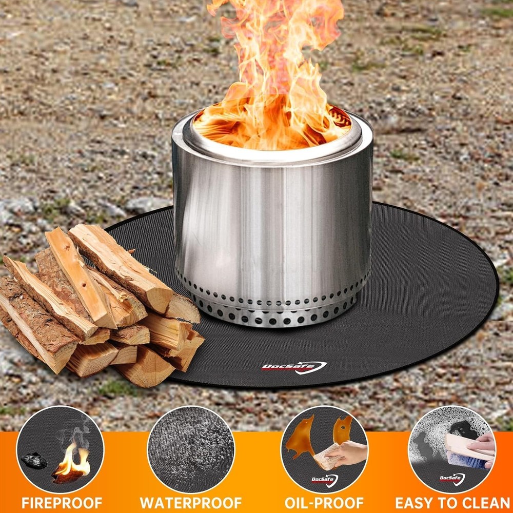 Durable 36" Round Fireproof Mat - Easy Clean BBQ Protector for Outdoor Use